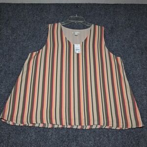 CATO NWT Multicolored Vertical Stripes Sleveveless Flowy V Neck Tank Top Blouse